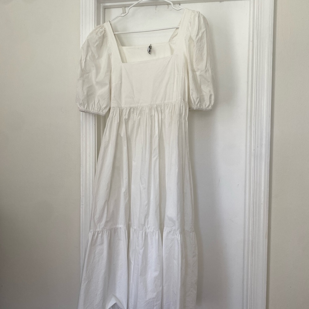 Bronze Age White Maxi Dress with Puff Sleeves